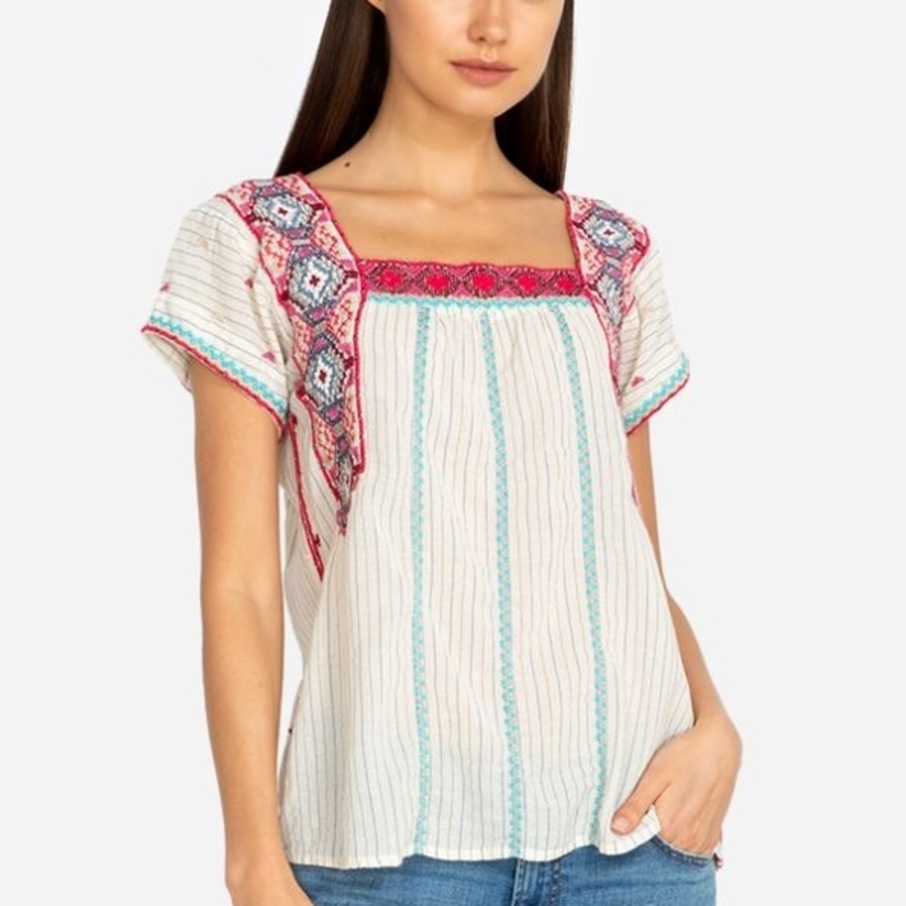 Johnny Was Kaya Crop Peasant Top